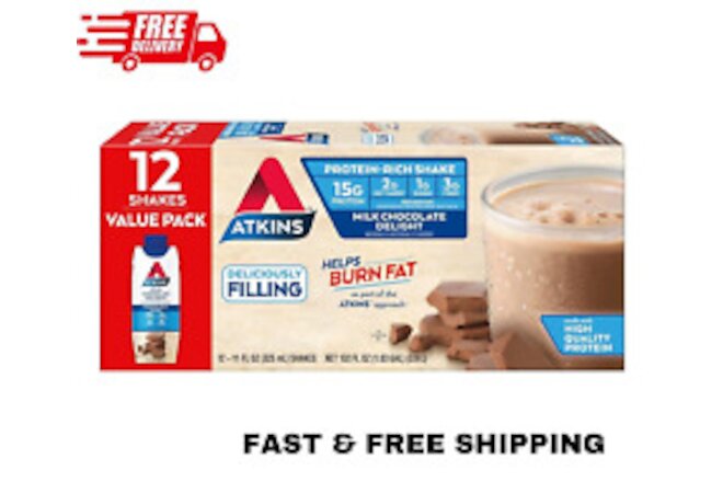 Atkins Gluten Free Protein-Rich Shake Milk Chocolate Delight 11 Fl Oz Pck of 12