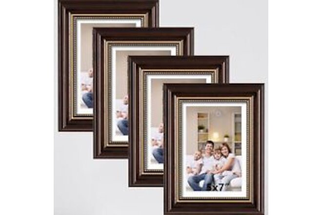 5x7 Picture Frames Brown 4 Pack,Made of Solid Wood and HD plexiglass,Distress...