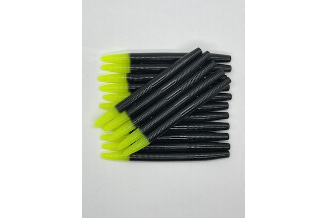 50ct 5” Black chartreuse tail Soft Plastic bass fishing senko style stick bait