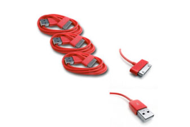 3PCS 6FT USB DATA POWER CHARGER CABLE DOCK CONNECTOR APPLE IPAD IPHONE IPOD RED