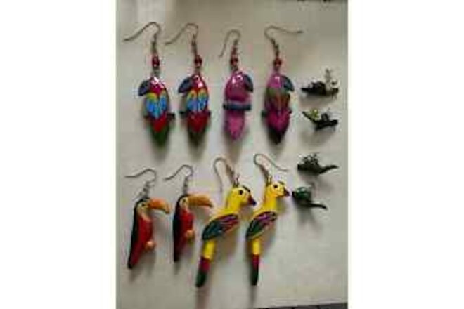 6 Pairs of Parrot/Bird Statement Handmade Earrings, 2 Small and 4 Larger Pieces