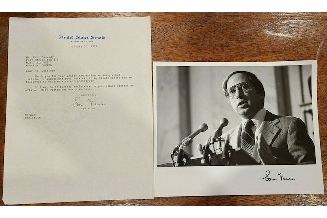 Lot of 2- US Senator Sam Nunn -Signed Autographs- Senator from Georgia 1972-1997
