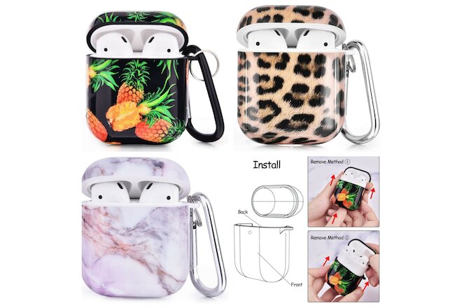 x3 Pack Cute AirPods Gen 1/2 Portable Protective Case w/ Keychain/Strap/Earhooks