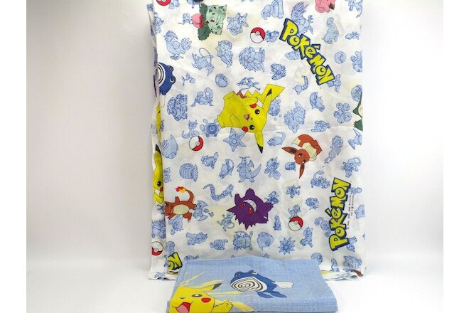 VTG Nintendo Pokemon Bedding Twin Flat Sheet + Pillow case x2 Bonus fitted Sheet