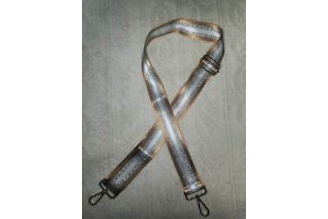 Brown, Silver, Ivory Stripe Woven Crossbody Purse-Guitar- Bag Strap Detachable