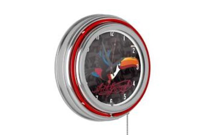 Unbranded Wall Clock 14.5"x3"x3" Red Toucan Lighted Analog Neon Round Decorative