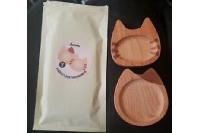 Cat Lady Wooden Tiny Trinkets Dish 3" Round Set/2