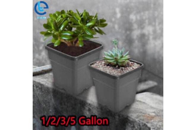 Re-Usable 10PCS 1/2/3/5 Gallon Square Nursery Pot Plastic Grow Pots Plant Garden