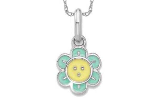 925 Sterling Silver Blue Yellow Flower Necklace Charm Pendant