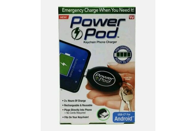 Power Pod As Seen On TV Keychain Emergency Phone Charger 2+ Hours Android USB-C