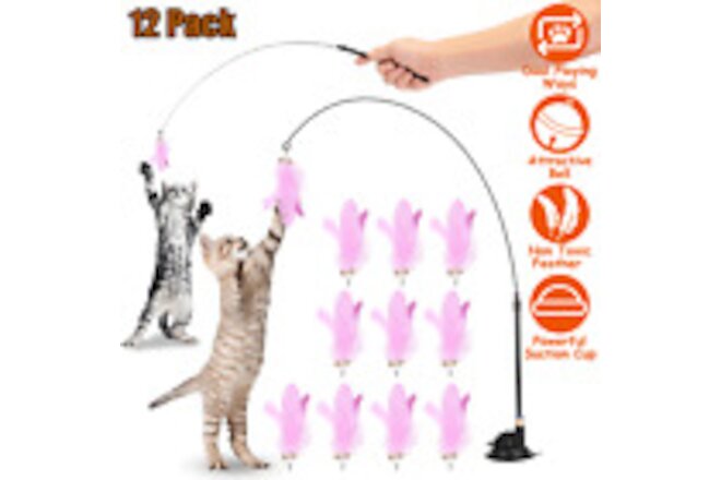 Pet Cat Toys Feather Wand Rod Pet Kitty Bell Play Teaser Interactive Toy + Bell