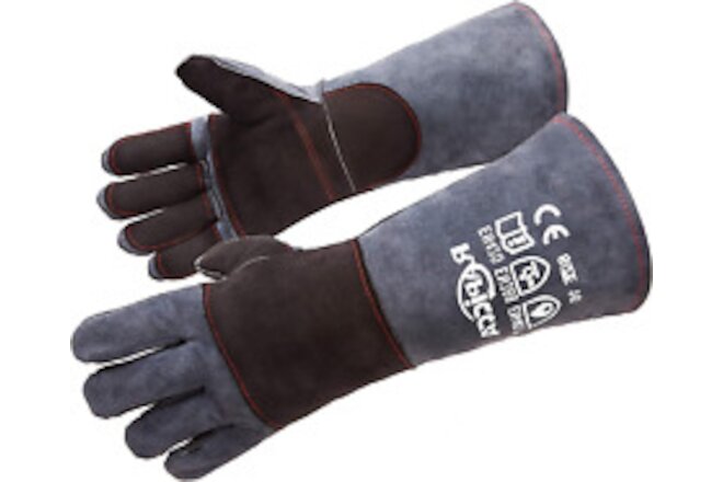 Fireplace Gloves Fire Heat Resistant: Dark-Grey 16IN 932℉ - Fireproof Leather fo