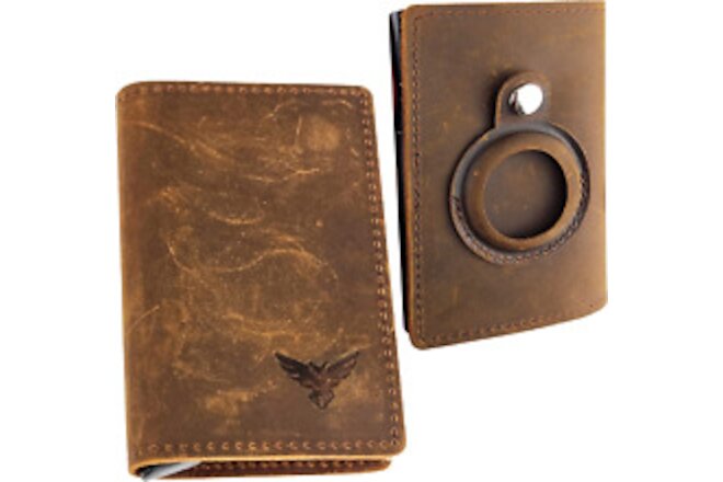 Slim Wallet for Air Tag RFID Blocking Wallet for Men Brown Leather Airtag NEW