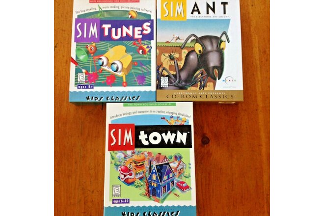 SIM ANT, TUNES & TOWN COMPUTER GAMES VINTAGE WINDOWS 95 3.1 & MAC BOX SETS