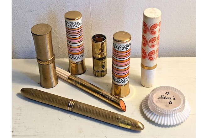GROOVY VINTAGE 50s 60s METAL LIPSTICKS & MAKEUP COLLECTION COVER GIRL STARS +