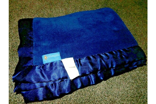 5D Set of 2 Tiddliwinks Navy Blue LUXE Plush Satin Crib baby Blanket Comforter