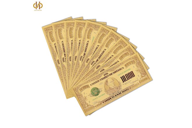 10PCS/Lot 1918 Color Gold USA Banknote $10000 Dollar Polymer Note Collection