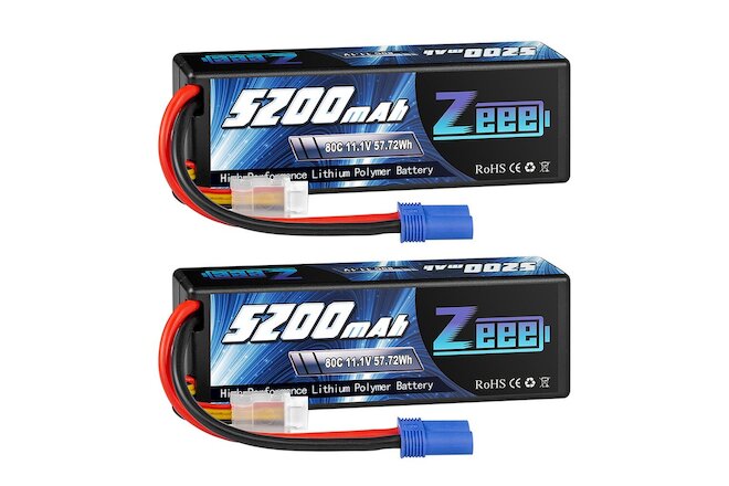 2x Zeee 11.1V 5200mAh 80C EC5 3S LiPo Battery for RC Car Truck Buggy Helicopter