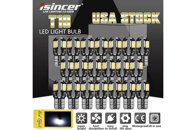20Pcs White LED Interior Dome Map License Light Bulb T10 2825 168 158 194 CANBUS