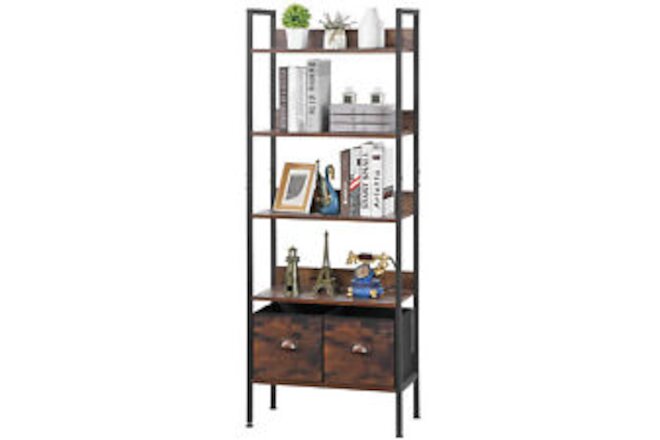 5-Tier Bookshelf Display Standing Bookcase with Metal Frame Wood Display Shelf