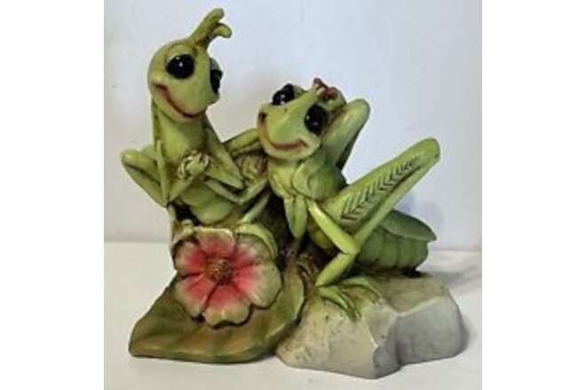 New Grasshopper Lovers Sculptures By Castagna Flower Leaf Figurine COA