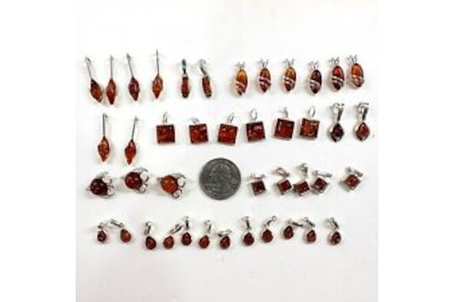 925 Solid Sterling Silver Baltic Amber Clean Shiny Quality Pendants Lot 46 g