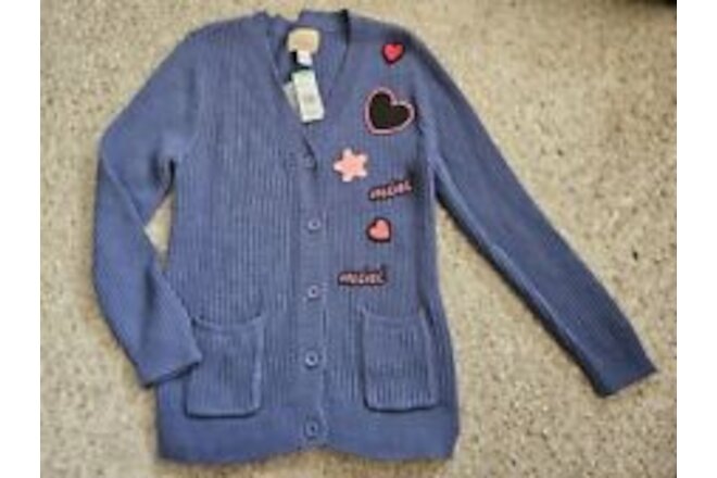 NWT Vintage ROEBUCK & CO Blue Cardigan Sweater Patches Girls Size 14