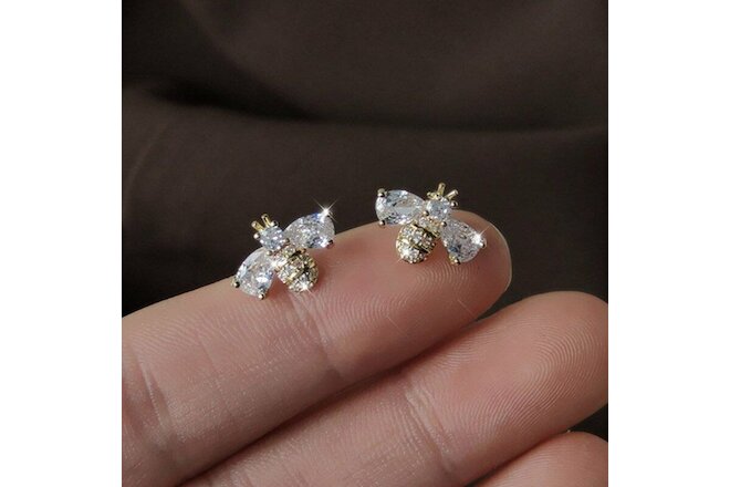925 Silver Crystal Bee Zircon Earrings Dangle Charm Wedding Women Jewelry