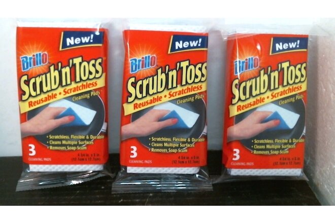 Brillo 03600 Scrub 'n Toss Cleaning Pads, Reusable, 3 per Order, FREE SHIPPING