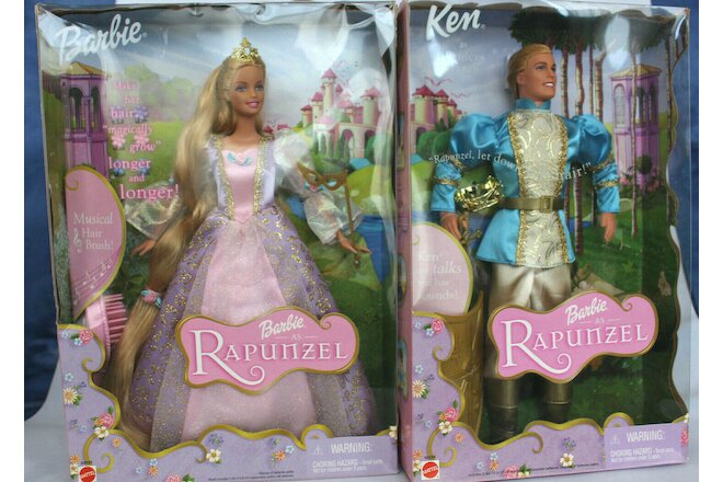 NOS NRFB 2001 Rapunzel Barbie & Prince Stefan Ken Doll Set Vintage Lot Mattel
