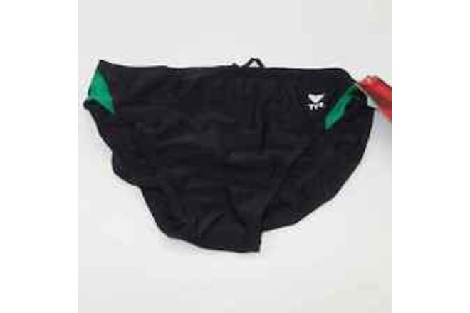 NEW TYR Male Competition Alliance Splice Racer Brief Swimsuit Black Green Sz 38