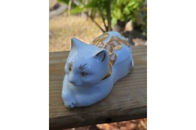 Elizabeth Arden Cat Trinket Box Candle Scented GOLD GILT Vintage Porcelain