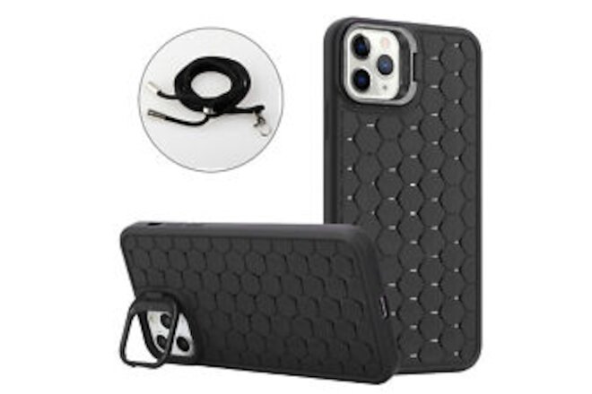 Fr iPhone 15/14/13 Soft TPU Case with Lanyard,Camera Ring Stand Shockpproof Case