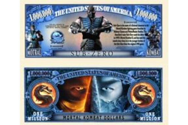 Mortal Kombat Sub-Zero Pack of 10 Collectible 1 Million Dollar Bills Novelty