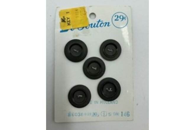 VINTAGEBUTTONS NEW LE BOUTON  5 BLACK BUTTONS  3/4 INCH SIZE 30 UNOPENED