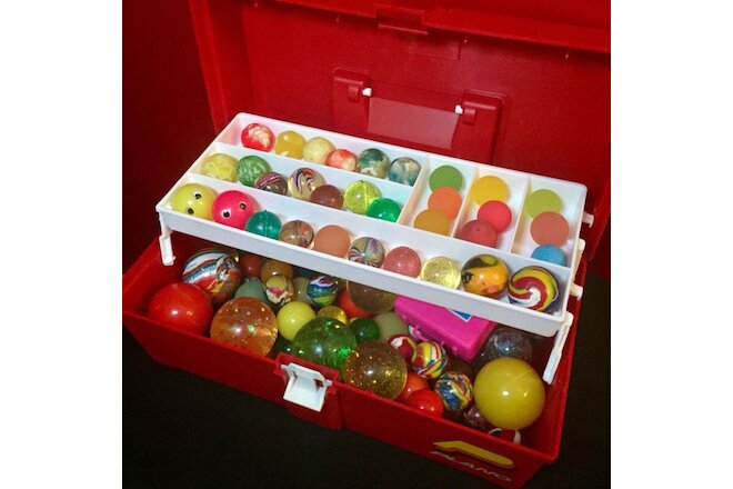 *Vintage* 1980s LOT of 113 Various Bouncy Balls + Jacks + 2 Cases | COLLECTIBLE