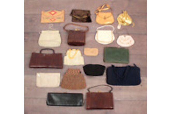Vtg Women's Purse Lot Of 18 Hand Bags 30s To 50s Era 1930s 1950s Purses
