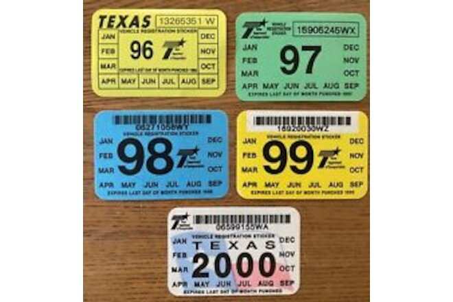 TEXAS Windshield Vehicle Registration License Plate Stickers 1996 97 98 99 2000