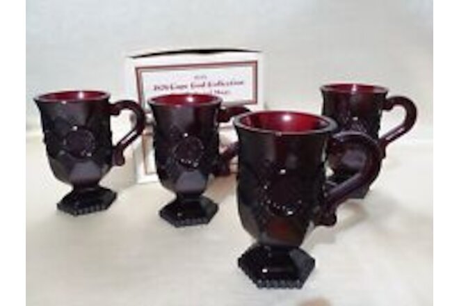 4 Avon 1876 Ruby Red Cape Cod Collection 1876 Footed Pedestal Coffee Mug 5"H 8oz