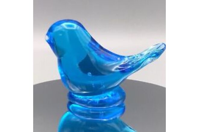 Vintage Signed Dated Leo Ward Art Glass Blue Bird of Happiness Figurine 1980's