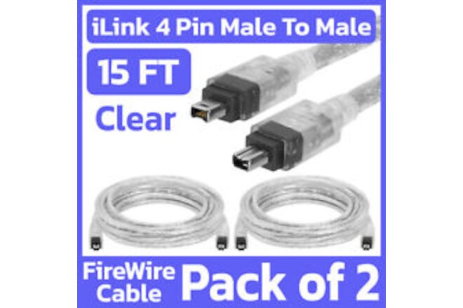2 Pack 4-Pin FireWire Cable iLink DV Male To Male Digital Video Cord IEEE-1394