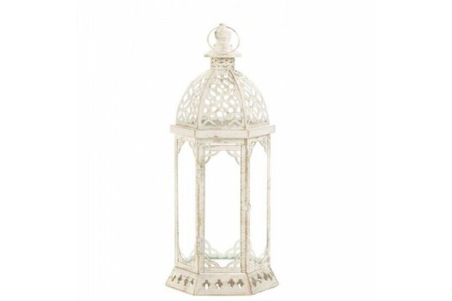 Lot 6 Distressed White 16 in Tall Lantern Candleholder Centerpieces