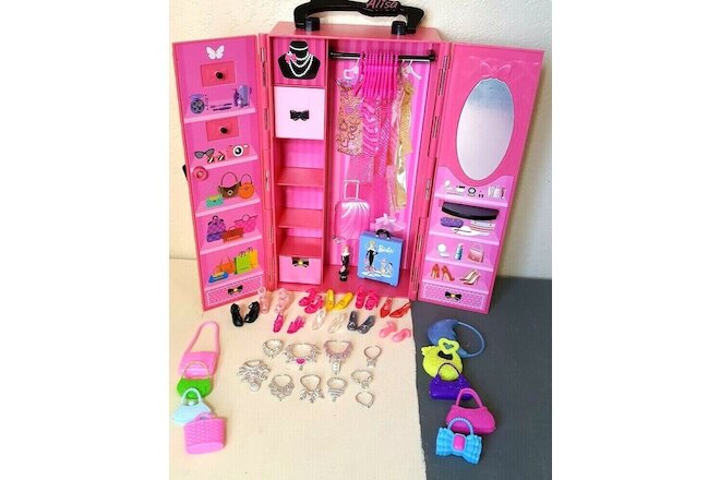 Alisa Barbie Closet Wardrobe Pink Black Storage Portable Case Shoes Jewelry MORE