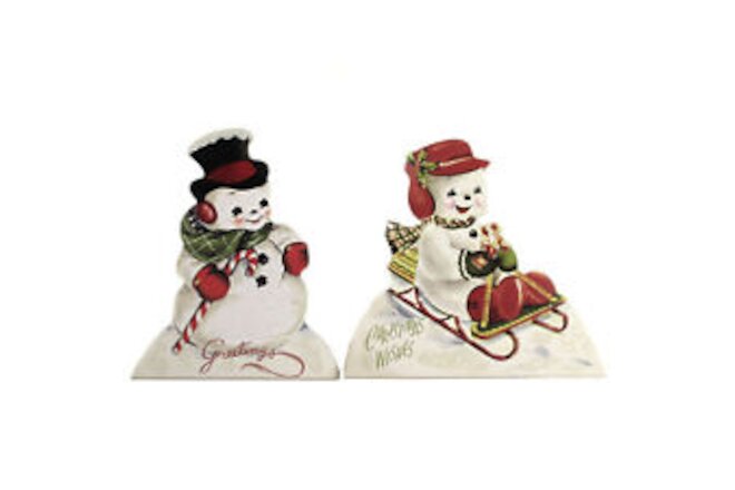 Christmas Playful Snowmen Dummy Boards Wood Lowe Set/2  Sled Candy Cane Rl9826