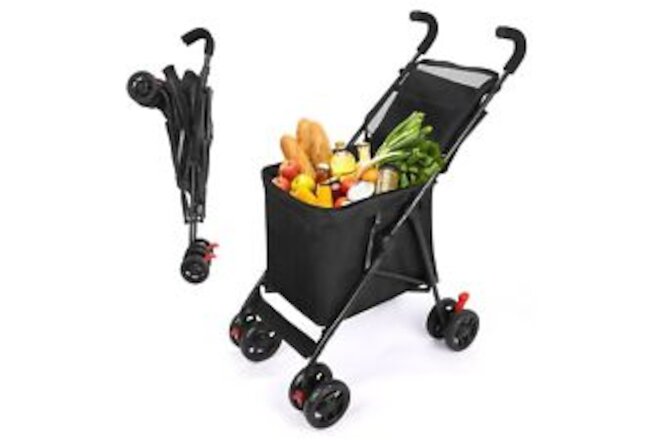 Folding Grocery Shopping Cart Pet Dog Stroller for Small Dogs Rolling with Cover