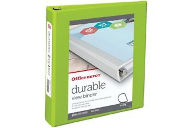 Office Depot Brand Durable D-Ring View Binder, 1 1/2" Rings, Letter Size, Green