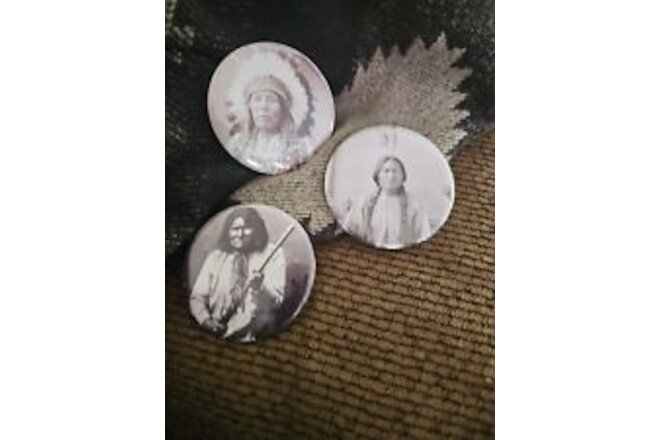 Set of 3  Pin Back Button Indian Chief Collectibles