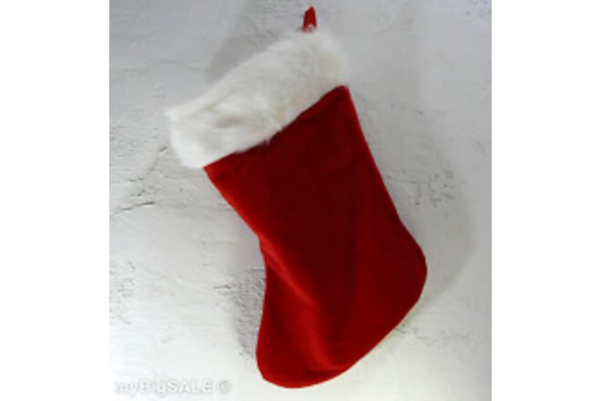 Christmas Stocking Plush Red Sock White 14" Deep Santa Trim Fireplace Faux Fur