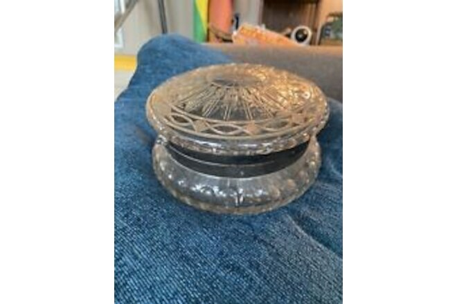 American Brilliant Cut Glass and Silverplate Lined Round Powder Jar