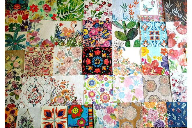 41 MODERN & ABSTRACT BRIGHT FLORALS ~ LOT MIXED Paper Napkins Decoupage Crafts